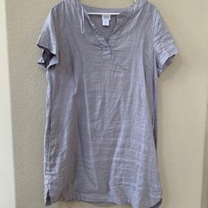 V Neck Shift Linen Dress with Pockets